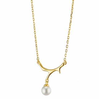 Oxzen γυναικείο κολιέ ασημένιο επιχρυσωμένο χειροποίητο με πέρλα