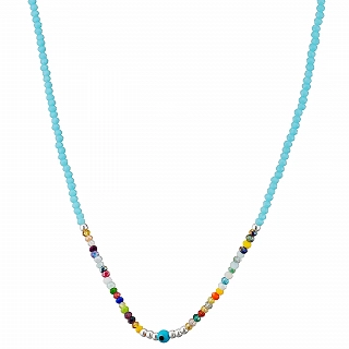 Oxzen ασημένιο κολιέ με τυρκουάζ και πολύχρωμες πέτρες