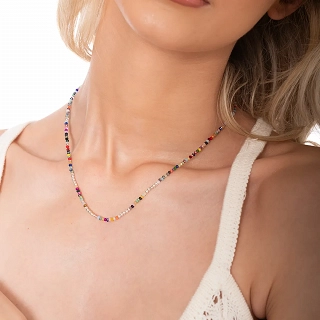 Oxzen ασημένιο κολιέ με πολύχρωμες πέτρες