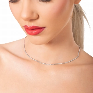 Oxzen ασημένιο κολιέ ριβιέρα με λευκά ζιργκόν 1.5 mm