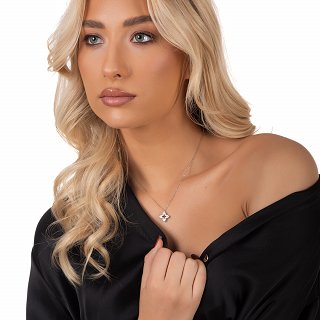 Oxzen ασημένιο κολιέ σταυρός με ζιργκόν