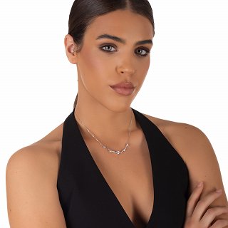 Oxzen ασημένιο κολιέ με καρδιές ζιργκόν