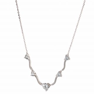 Oxzen ασημένιο κολιέ με καρδιές ζιργκόν