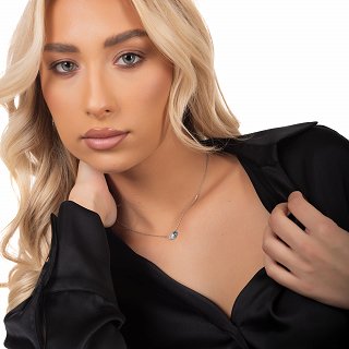 Oxzen ασημένιο κολιέ με λευκό και γαλάζιο ζιργκόν