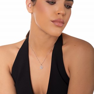 Oxzen ασημένιο κολιέ στεφανάκι με οπάλιο και λευκά ζιργκόν