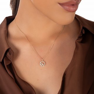 Oxzen ασημένιο κολιέ στεφανάκι με οπάλιο και λευκά ζιργκόν