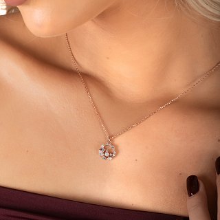 Oxzen ασημένιο κολιέ στεφανάκι με οπάλιο και λευκά ζιργκόν