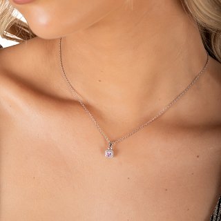 Oxzen ασημένιο κολιέ τετράγωνο μονόπετρο με ζιργκόν