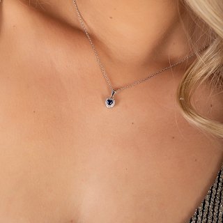 Oxzen ασημένιο κολιέ καρδιά με ζιργκόν