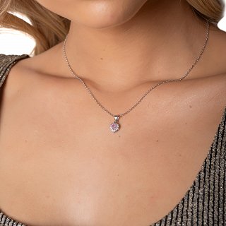 Oxzen ασημένιο κολιέ καρδιά με ζιργκόν