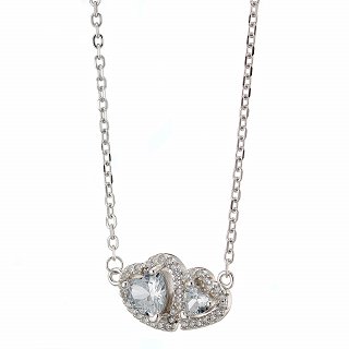 Oxzen  ασημένιο κολιέ διπλή καρδια με ζιργκόν