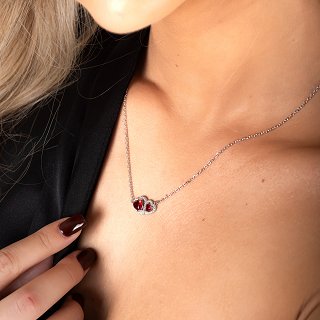 Oxzen  ασημένιο κολιέ διπλή καρδια με ζιργκόν