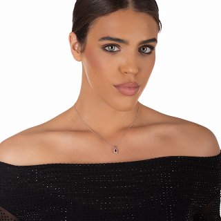 Oxzen ασημένιο κολιέ ορθογώνιο μονόπετρο με ζιργκόν