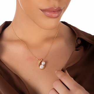 Oxzen ασημένιο κολιέ χειροποίητο με πέρλα