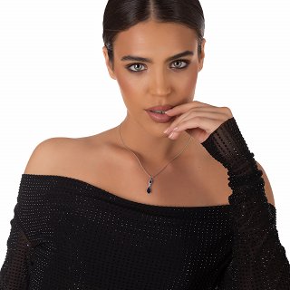 Oxzen κολιέ ασημένιο μακρύ με ζιργκόν