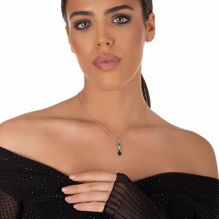 Oxzen κολιέ ασημένιο μακρύ με ζιργκόν