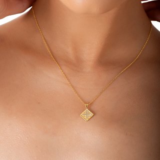 Oxzen ασημένιο κολιέ Κωνσταντινάτο με λευκά ζιργκόν