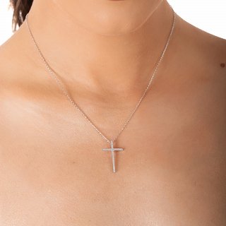 Oxzen ασημένιο κολιέ σταυρός με λευκά ζιργκόν