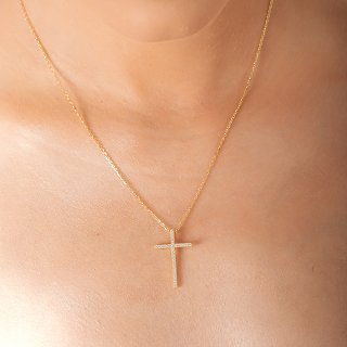 Oxzen ασημένιο κολιέ σταυρός με λευκά ζιργκόν