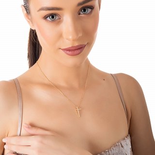 Oxzen ασημένιο κολιέ σταυρός με λευκά ζιργκόν