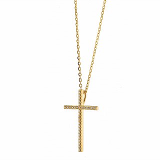 Oxzen ασημένιο κολιέ σταυρός με λευκά ζιργκόν