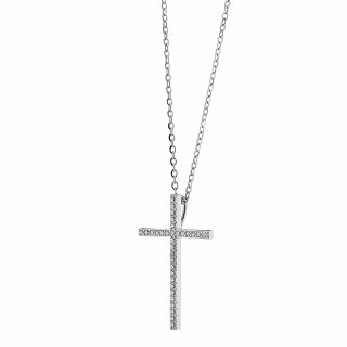 Oxzen ασημένιο κολιέ σταυρός με λευκά ζιργκόν