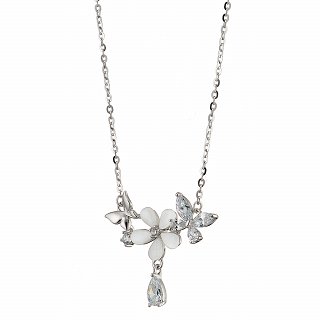 Oxzen ασημένιο κολιέ με οπάλιο και λευκά ζιργκόν