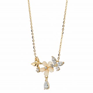 Oxzen ασημένιο κολιέ με οπάλιο και λευκά ζιργκόν