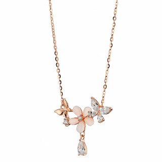 Oxzen ασημένιο κολιέ με οπάλιο και λευκά ζιργκόν