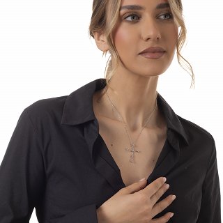 Oxzen κολιέ ασημένιο σταυρός με πέτρες ζιργκόν
