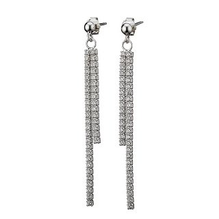 Oxzen σκουλαρίκια κρεμαστά ασημένια με διπλή σειρά ζιργκόν