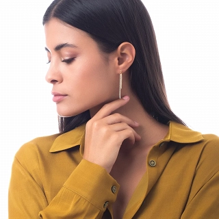 Oxzen σκουλαρίκια κρεμαστά ασημένια με διπλή σειρά ζιργκόν