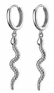 Oxzen σκουλαρίκια κρίκοι ασημένιοι με φιδάκι κρεμαστό