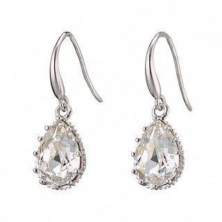 Oxzen σκουλαρίκια κρεμαστά ασημένια με λευκή πέτρα Swarovski