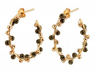 Oxzen σκουλαρίκια κρίκοι ασημένιοι σε χρυσό με πέτρες Σπινέλιο