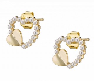 Oxzen σκουλαρίκια καρφωτά ασημένια καρδιά με περλίτσες