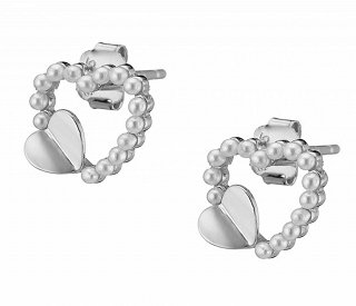 Oxzen σκουλαρίκια καρφωτά ασημένια καρδιά με περλίτσες