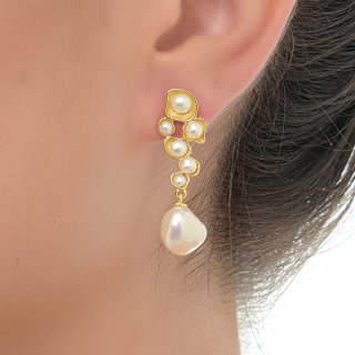 Oxzen σκουλαρίκια κρεμαστά ασημένια χειροποίητα με πέρλες Majorica