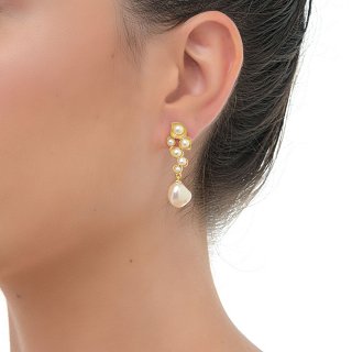 Oxzen σκουλαρίκια κρεμαστά ασημένια χειροποίητα με πέρλες Majorica