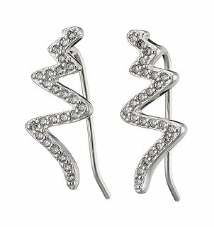 Oxzen σκουλαρίκι ασημένιο ear climber με πέτρες ζιργκόν