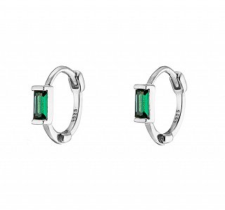 Oxzen σκουλαρίκια κρικάκια μικρά ασημένια με πράσινο ζιργκόν