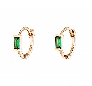 Oxzen σκουλαρίκια κρικάκια μικρά ασημένια με πράσινο ζιργκόν