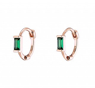 Oxzen σκουλαρίκια κρικάκια μικρά ασημένια με πράσινο ζιργκόν