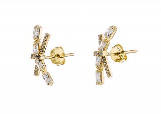 Oxzen σκουλαρίκια καρφωτά ασημένια επιχρυσωμένα διπλό με ζιργκόν