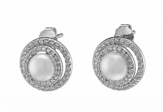 Oxzen σκουλαρίκια καρφωτά ασημένια με πέρλα Majorica και ζιργκόν