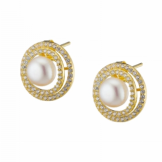 Oxzen σκουλαρίκια καρφωτά ασημένια με πέρλα Majorica και ζιργκόν