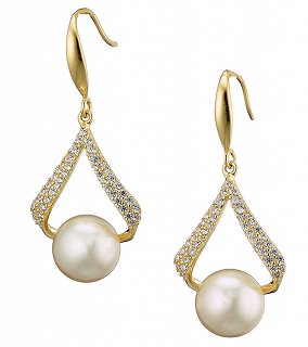 Oxzen σκουλαρίκια κρεμαστά ασημένια πέρλα Majorica και ζιργκόν