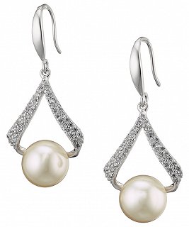 Oxzen σκουλαρίκια κρεμαστά ασημένια πέρλα Majorica και ζιργκόν