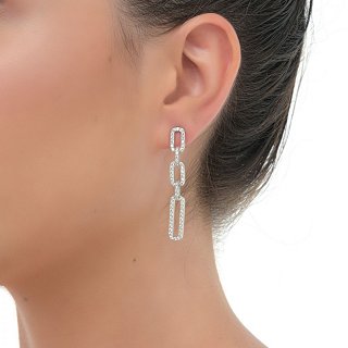 Oxzen σκουλαρίκια κρεμαστά ασημένια μακρύ με πέτρες ζιργκόν