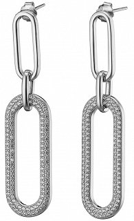 Oxzen σκουλαρίκια κρεμαστά ασημένια μακρύ δύο κρίκοι οβάλ με ζιργκόν